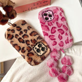 Fashion Plush Leopard Print With Bracelet Phone Case For iPhone