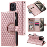 Glitter Plaid Leather Case with Card Slots and Lanyard for iPhone