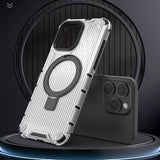 Translucent Grille Magnetic Phone Case with Kickstand for iPhone