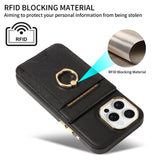 Wallet Card Slot Ring Holder Leather Case for iPhone
