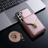 Leather Crossbody Lanyard Wallet Case for Samsung