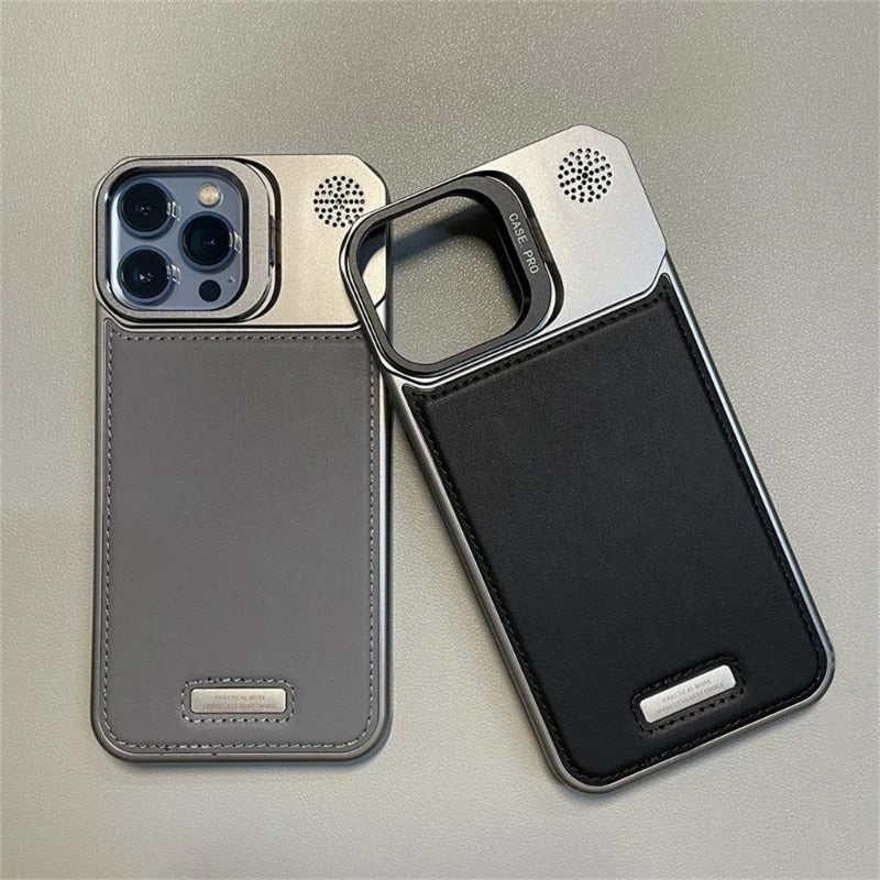 Metal Lens Holder Frameless Leather Magnetic Case For iPhone