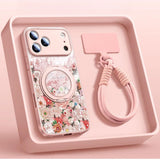 Romantic Floral Magnetic Case with Stand Lanyard for IPhone