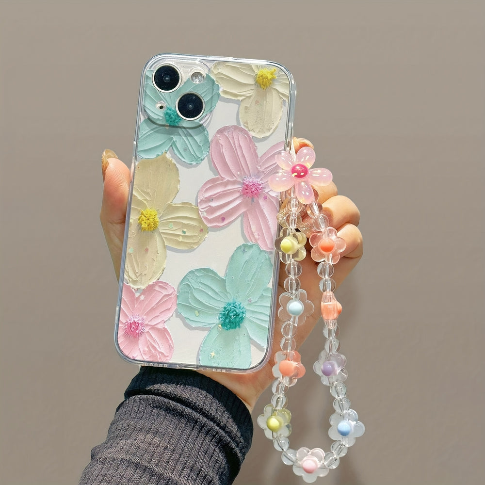 Flowers with Bracelet Transparent All-Inclusive Anti-Fall Case for iPhone