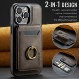 Magnetic Charging Wallet Case with Ring Kickstand for iPhone