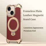 Frameless Plain Leather Magnetic Stand Case for iPhone