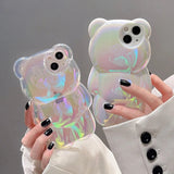 Cute 3D Aurora Laser Cartoon Bear Soft Case For iPhone
