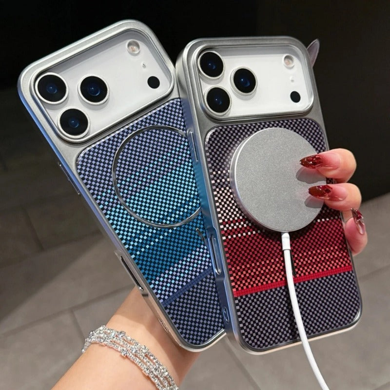 Plating Carbon Fiber Armor Magnetic Phone Case for IPhone