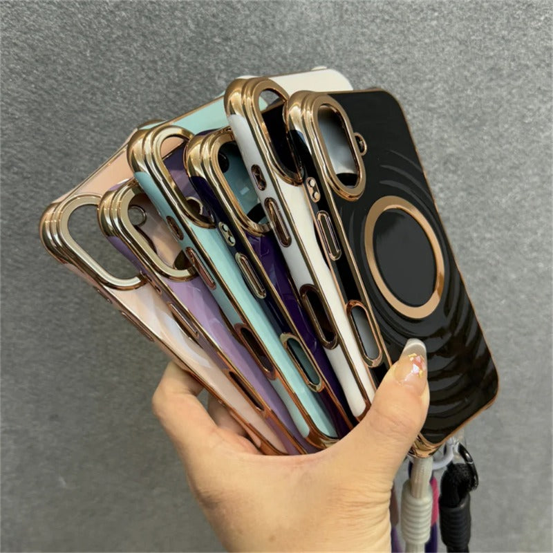 Ripple Plating Wrist Strap Magnetic Phone Case For iPhone