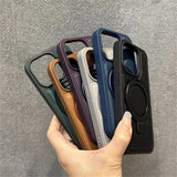 Luxury Business Leather Ring Stand Magnetic Case For iPhone
