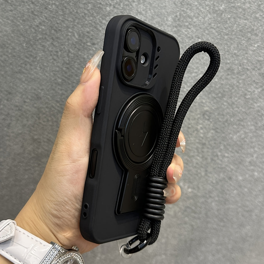 Magnetic Kickstand Wristband Strap Wireless Charging Bumper Case For iPhone