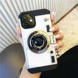 3D Retro Camera Lanyard Shockproof Case For iPhone