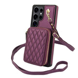 Leather Zippered Card Holder Crossbody Phone Case for Samsung