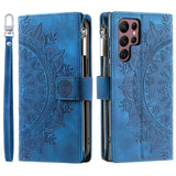 Luxury Embossed Card Slots Zipper Wallet Leather Case for Samsung