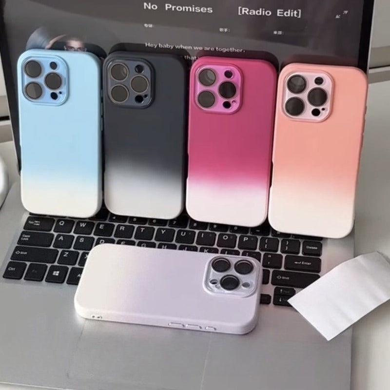 Gradient Frosted Phone Case with Built-In Lens Protector for IPhone