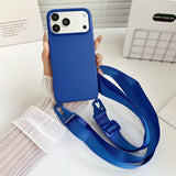 Crossbody Strap Matte Silicone Shockproof Soft Case For iPhone
