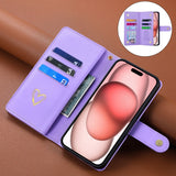 Luxury Heart-Shaped Zipper Flap Wallet Phone Case for iPhone