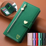 Luxury Heart-Shaped Zipper Flap Wallet Phone Case for iPhone