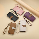 Leaf-Designed Leather Flip Cover Card Slot Lanyard Shockproof Case For Samsung