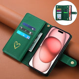Luxury Heart-Shaped Zipper Flap Wallet Phone Case for iPhone