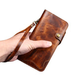 Premium Oil Wax Cowhide Button Design Case for iPhone