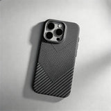 Relief Carbon Fiber Magnetic Lens Metal Protective Case for iPhone