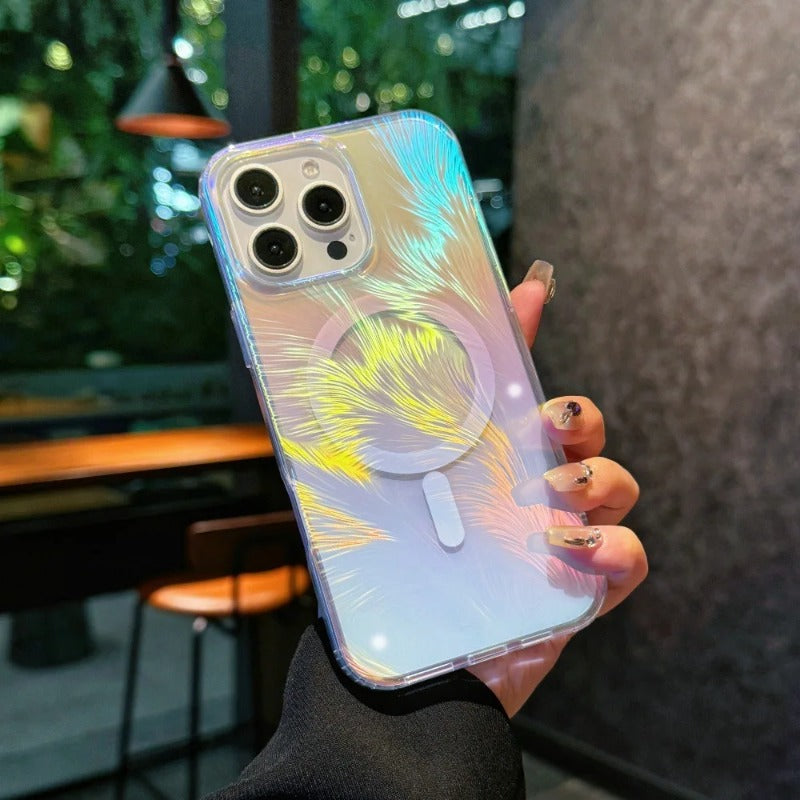 Colorful Gradient Aurora Feather Magnetic Case For iPhone
