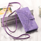 Leather Sun Embossing Flip Wallet Case with Lanyard for iphone