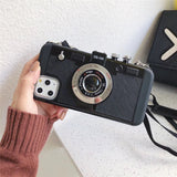 3D Retro Camera Lanyard Shockproof Case For iPhone
