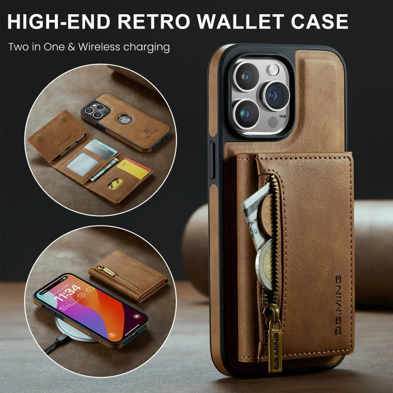 2 in 1 Magnetic Leather Wallet Case for iPhone