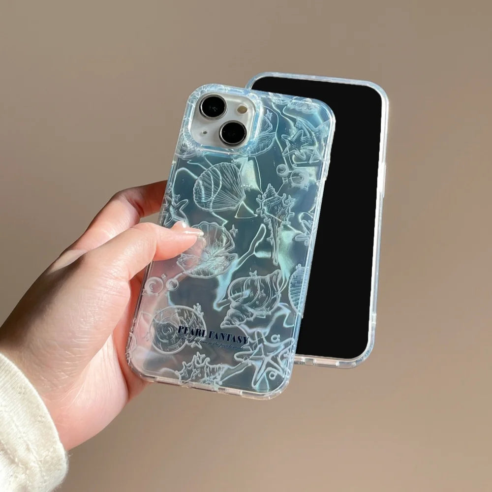 Cute Ocean Shell Pattern Aurora Phone Case For iPhone