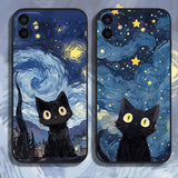 Artistic Black Cat Starry Night Phone Case For iPhone