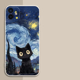 Artistic Black Cat Starry Night Phone Case For iPhone