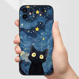 Artistic Black Cat Starry Night Phone Case For iPhone