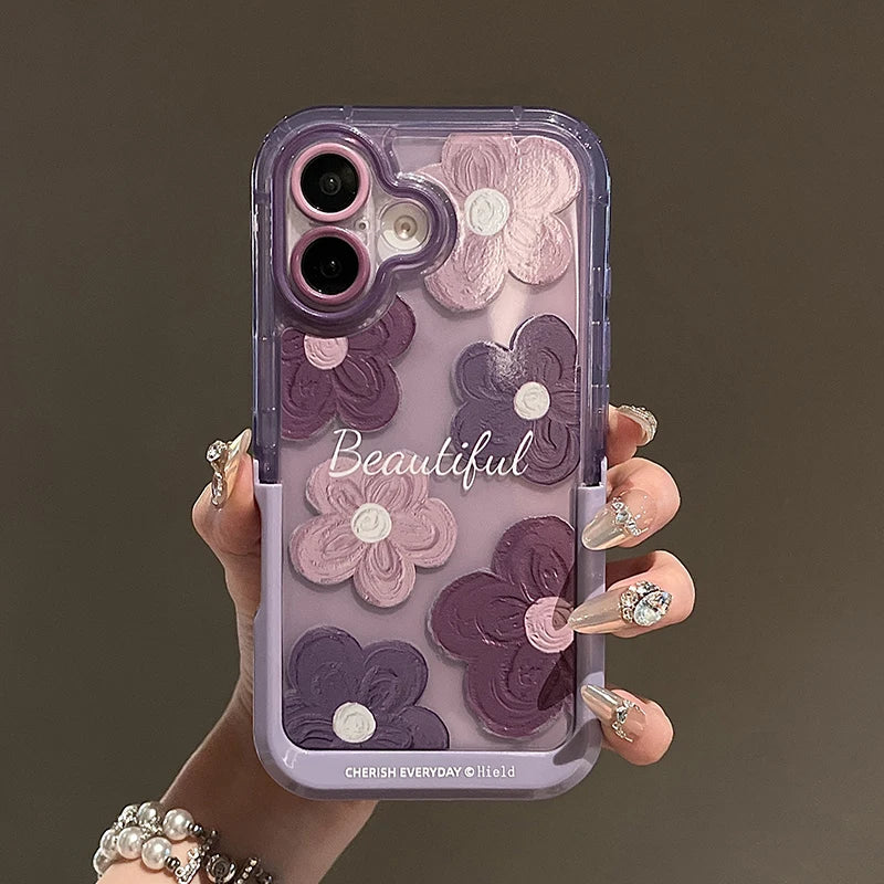 Beautiful Flowers Invisible Bracket Clear Back Case For iPhone