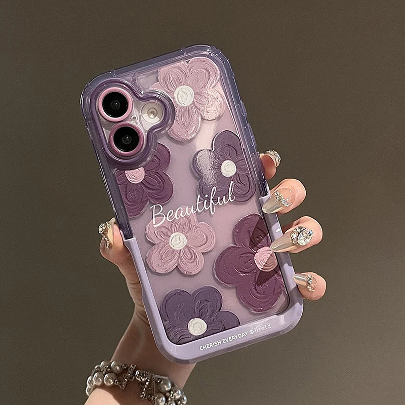 Beautiful Flowers Invisible Bracket Clear Back Case For iPhone