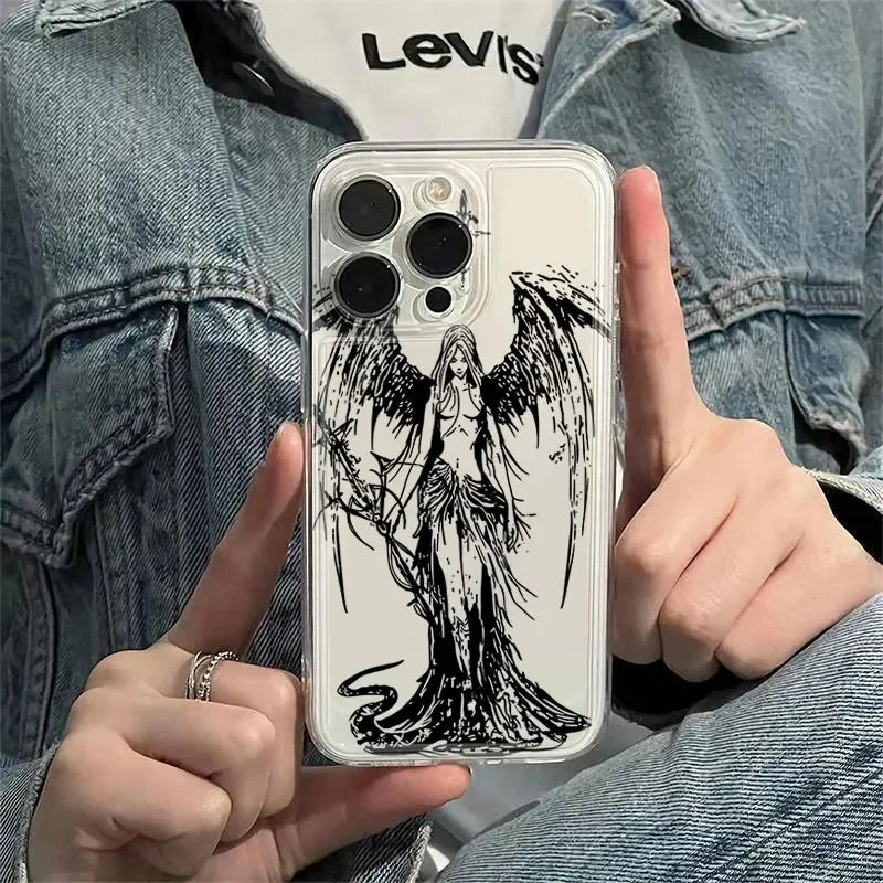 Black Angel Death demon Clear Soft Case protection for iPhone