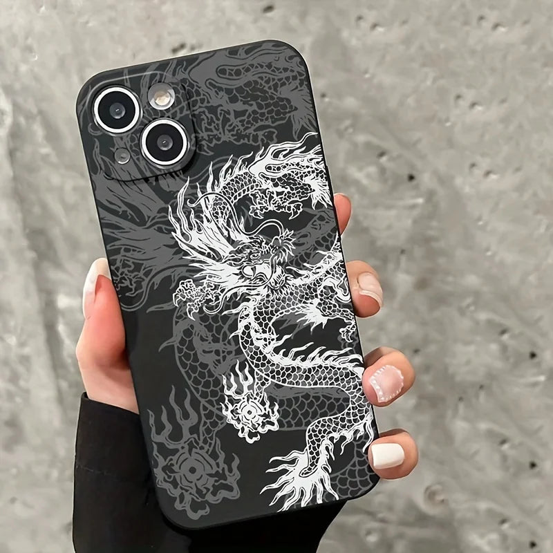 Black White Dragon Silicone Phone Case For iPhone