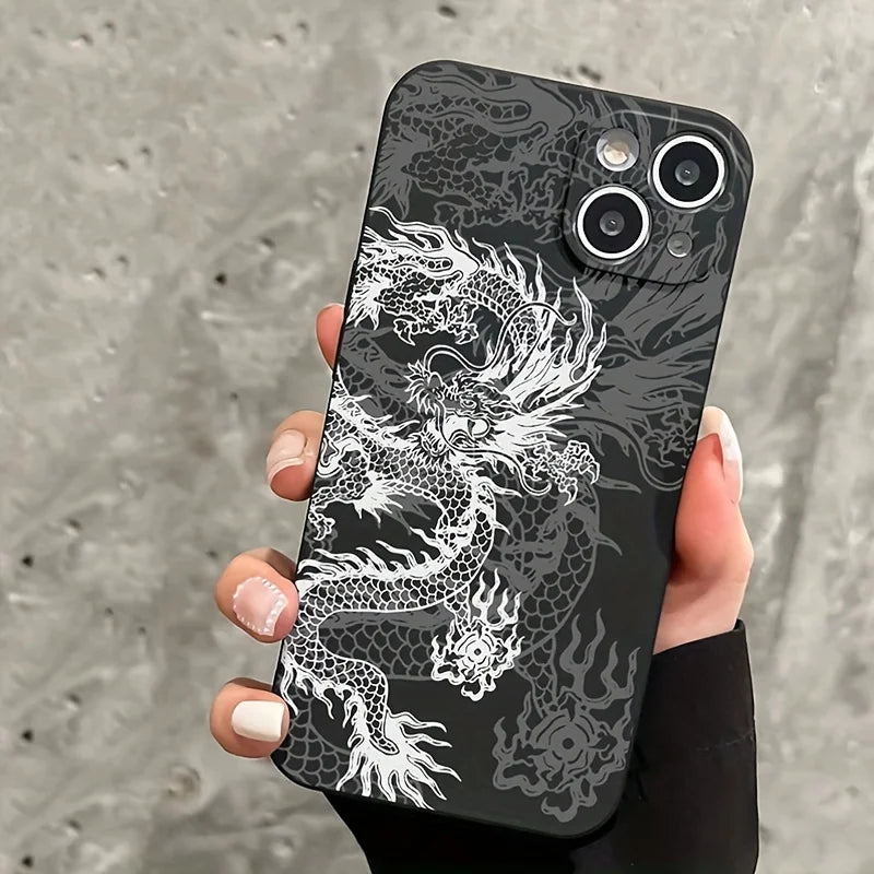 Black White Dragon Silicone Phone Case For iPhone