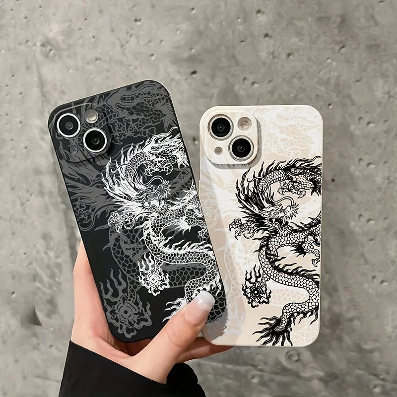 Black White Dragon Silicone Phone Case For iPhone