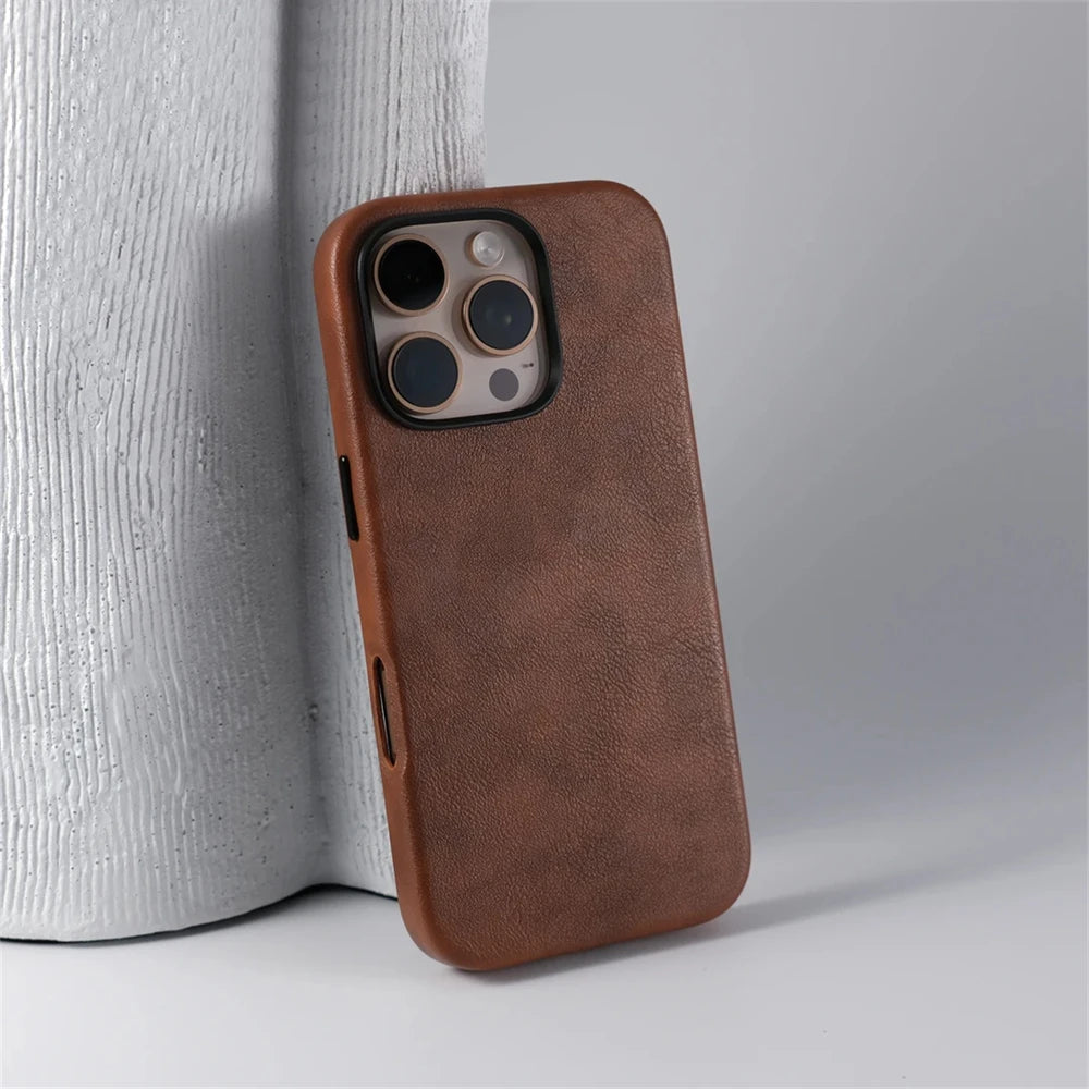 Business Retro Leather Magnetic Case For iPhone