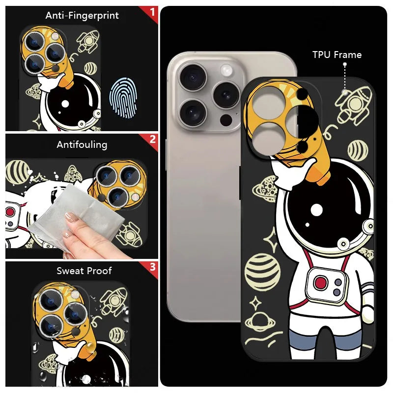 Cartoon Astronaut Lanyard Case For iPhone