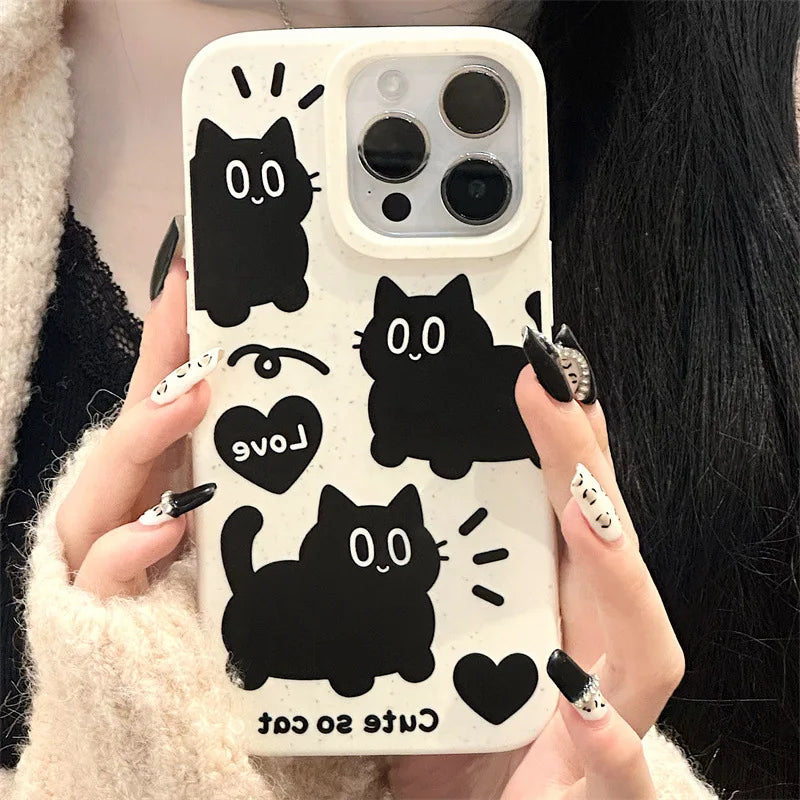 Cartoon Black Cat Phone Case For iPhone