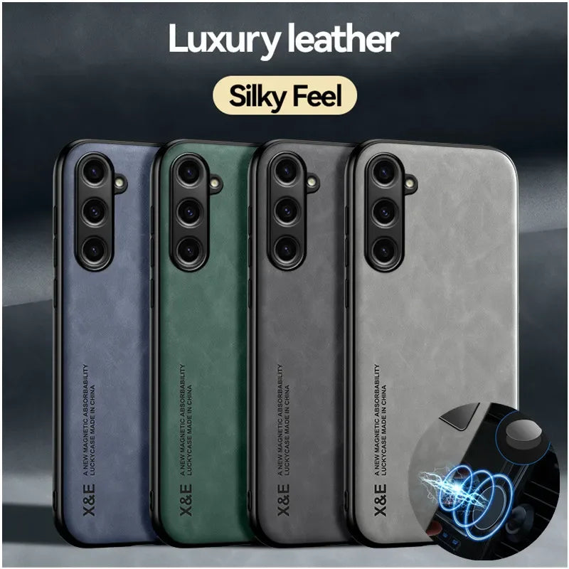 Luxury Leather Magnetic Wireless Charging Case for Samsung Galaxy