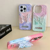 Colorful Gradient 3D Hollow Butterfly Bracket Case For iPhone