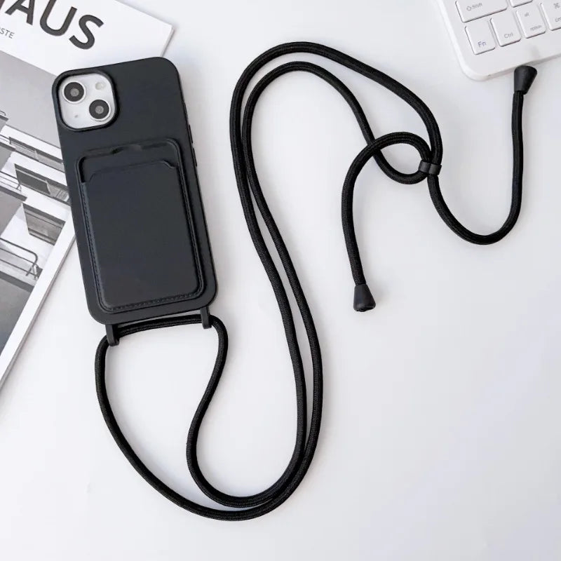 Crossboby Lanyard Rope Silicone Card Package Phone Case for IPhone