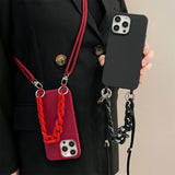 Crossbody Lanyard Luxury Candy Color Chain Matte Silicone Soft Case For iPhone