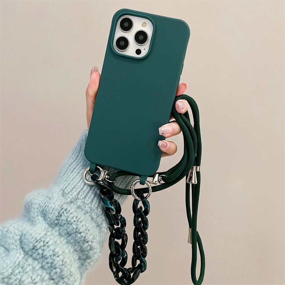 Crossbody Lanyard Luxury Candy Color Chain Matte Silicone Soft Case For iPhone