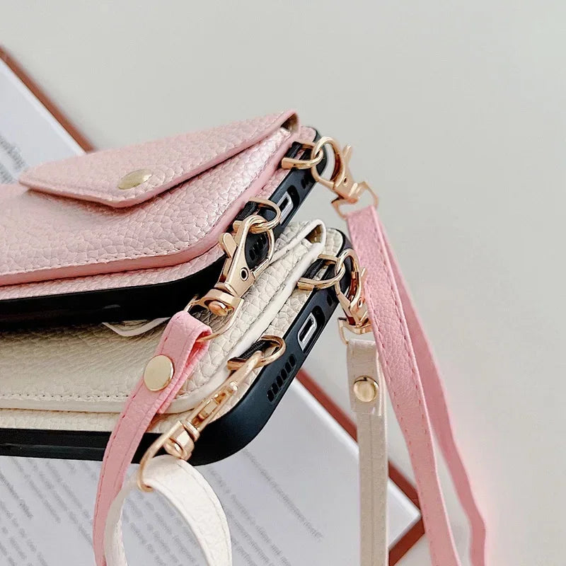 Crossbody Strap Lanyard Leather Phone Case for IPhone