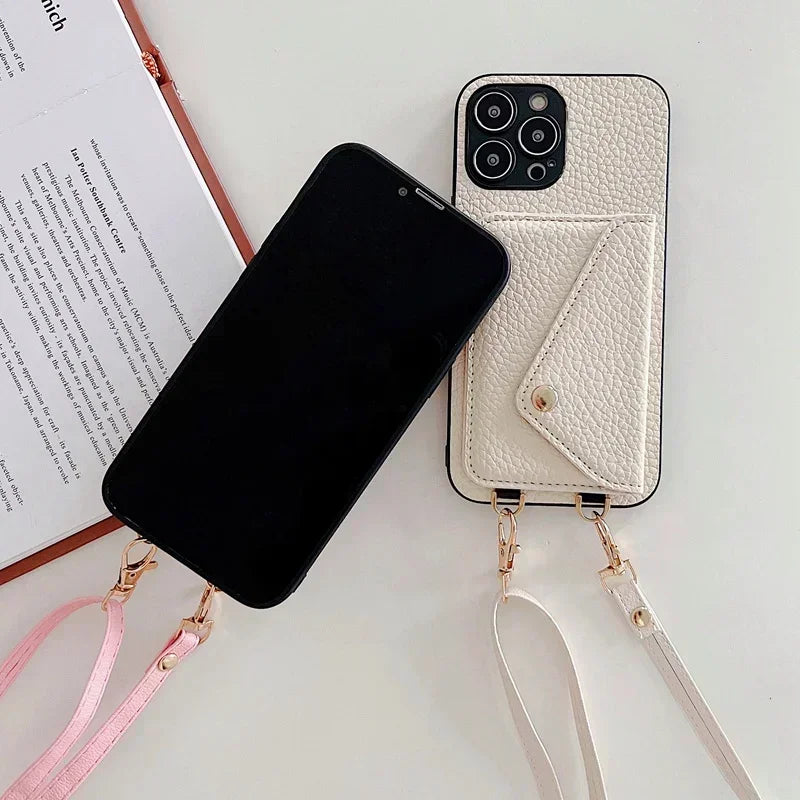 Crossbody Strap Lanyard Leather Phone Case for IPhone